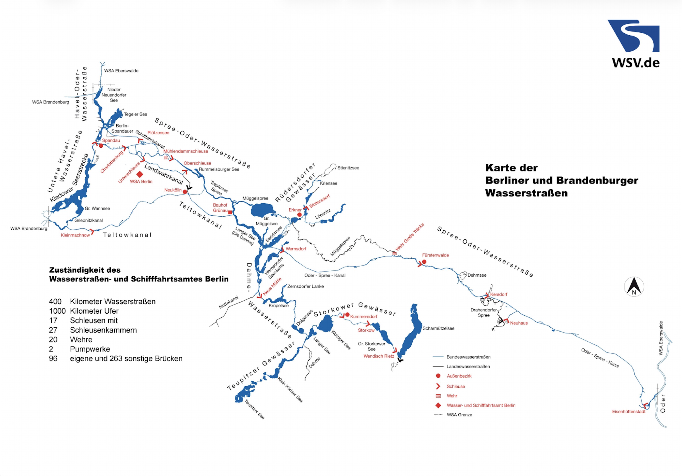Karte der Berliner und Brandenburger Wasserstra&szlig;en