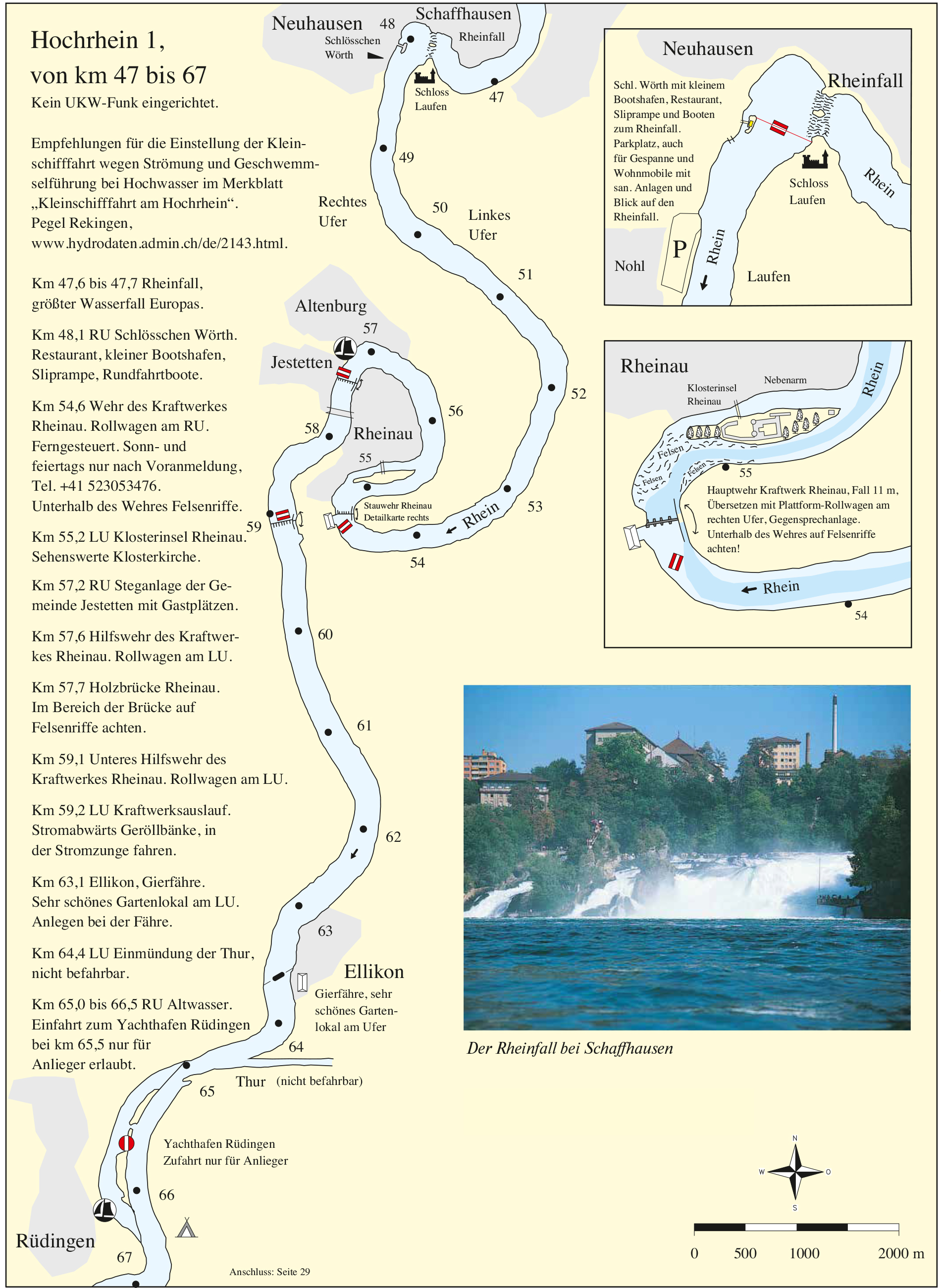 Gew&auml;sserkarte des Rheins &ndash; Beispielseite Hochrhein bei Schaffhausen