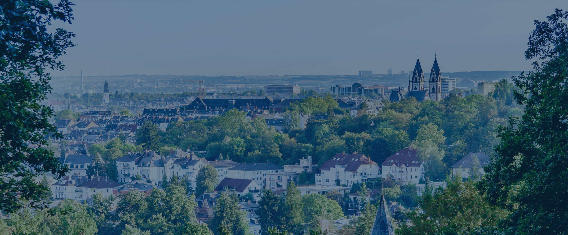 Blick &uuml;ber Wiesbaden, von B&auml;umen eingerahmt